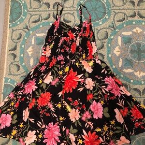 Old Navy Black Dress with Pink and Red Floral Design